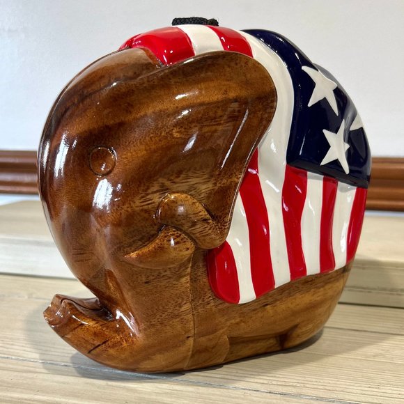 Timmyn Woods Handbags - Timmy Woods Patriotic Elephant Carved Wood Crossbody